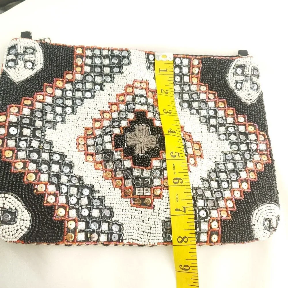 Antik Kraft Women's Multicolor Geometric Beaded Sequin Rectangle Cosmetic Bag